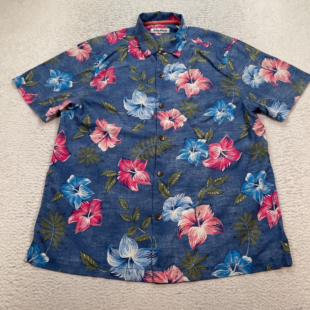 Tommy Bahama SS Shirt Men's Size Large Silk Blend Tropical Hibiscus Island Zone
